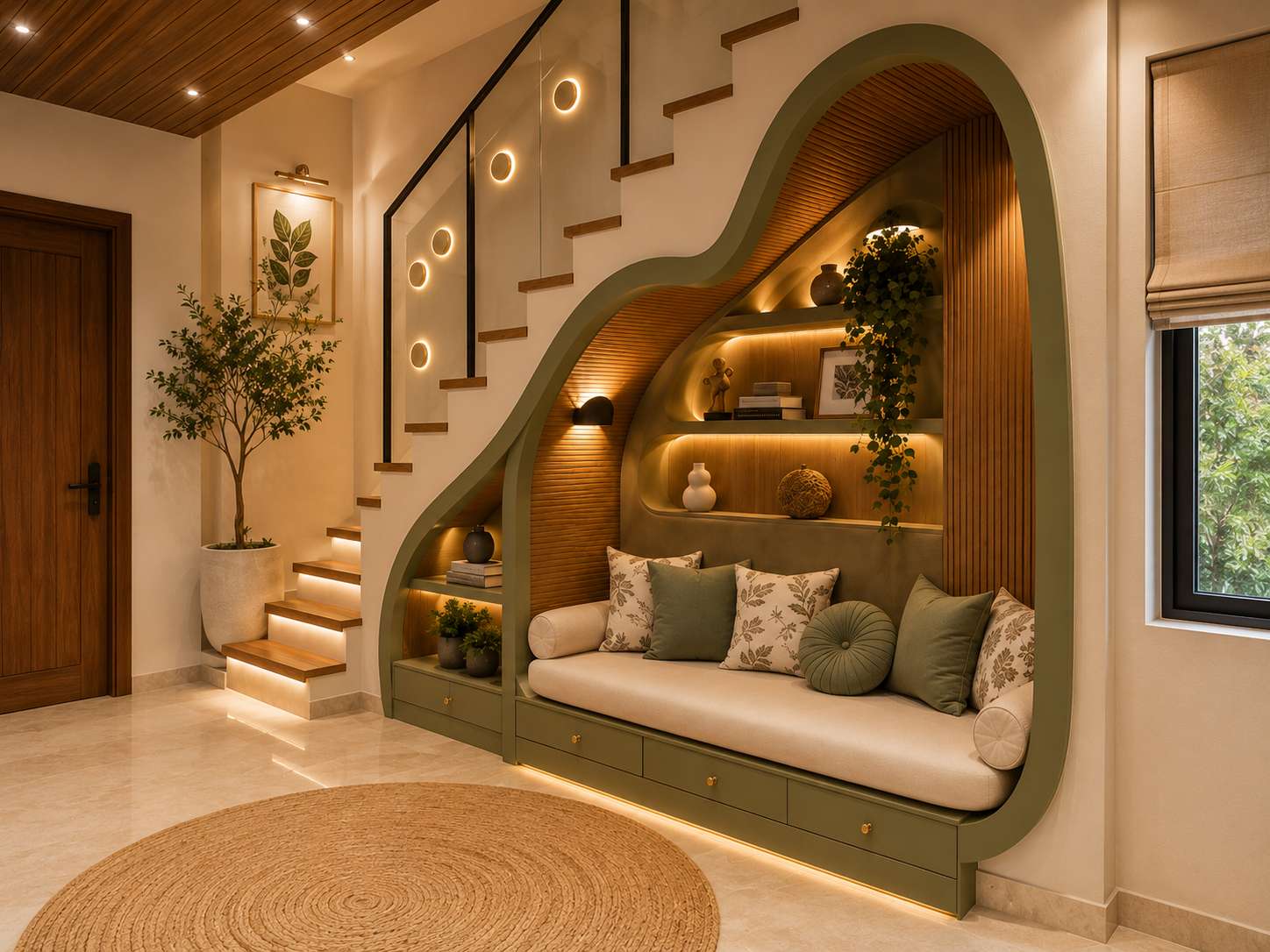 Spacr studio interior — layered neutrals, timber and brass detailing